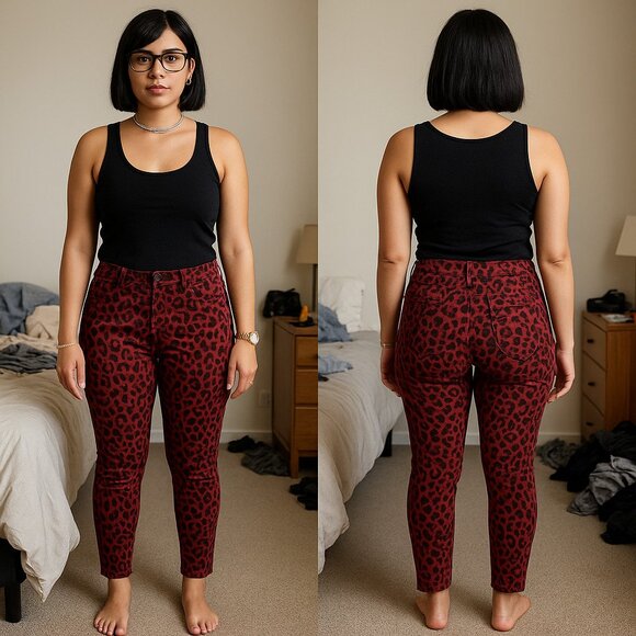 Social Standard by Sanctuary Leopard Print Ankle Skinny Jeans Red BLK Women’s 12 - Picture 1 of 7